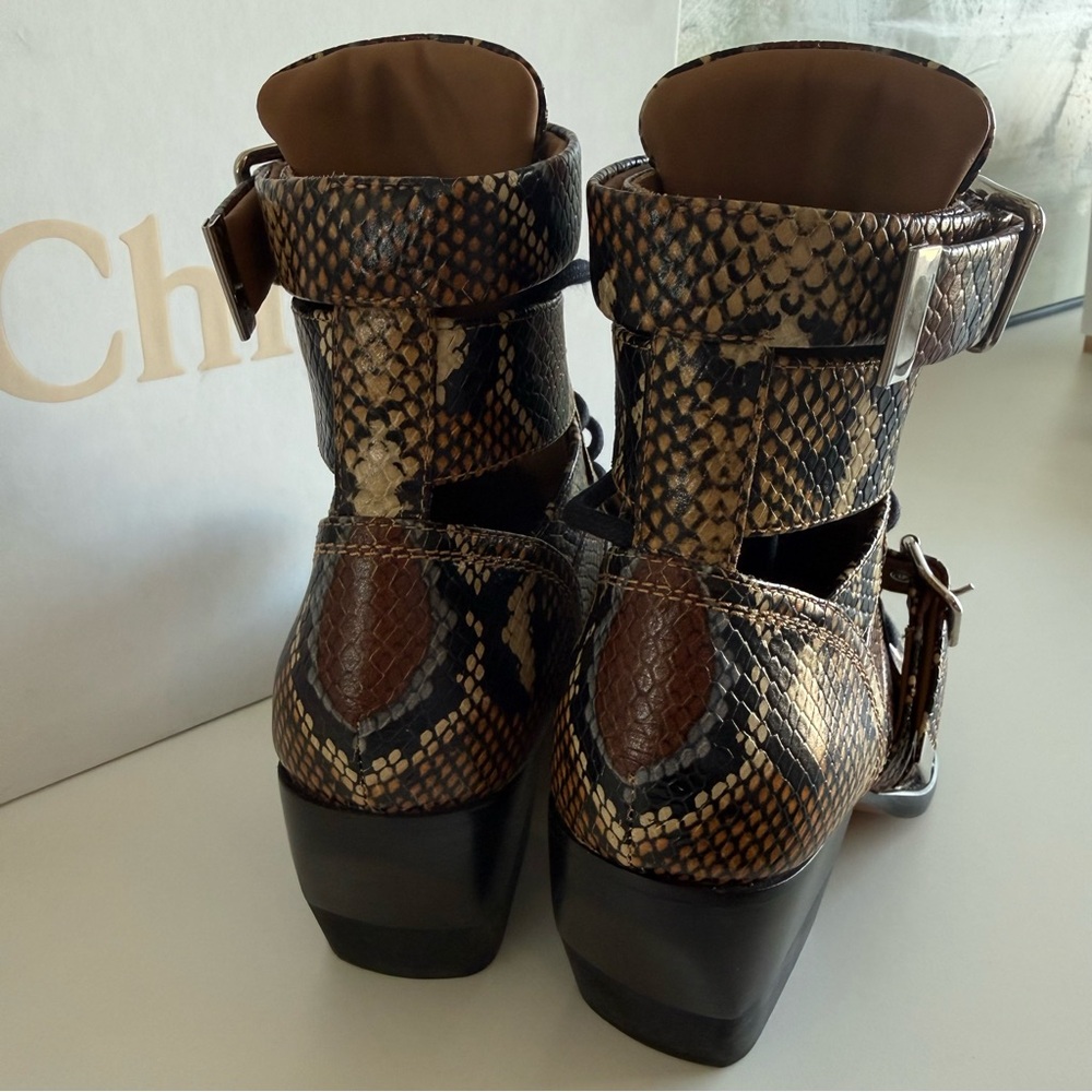 Chloe Brown Snake Print Cut Out Boots - Picture 4 of 9